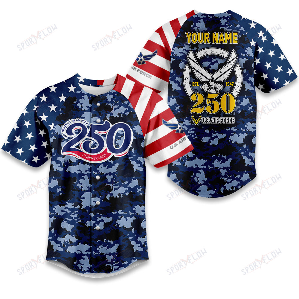 250Th Anniversary Custom Name Usaf Baseball Jersey