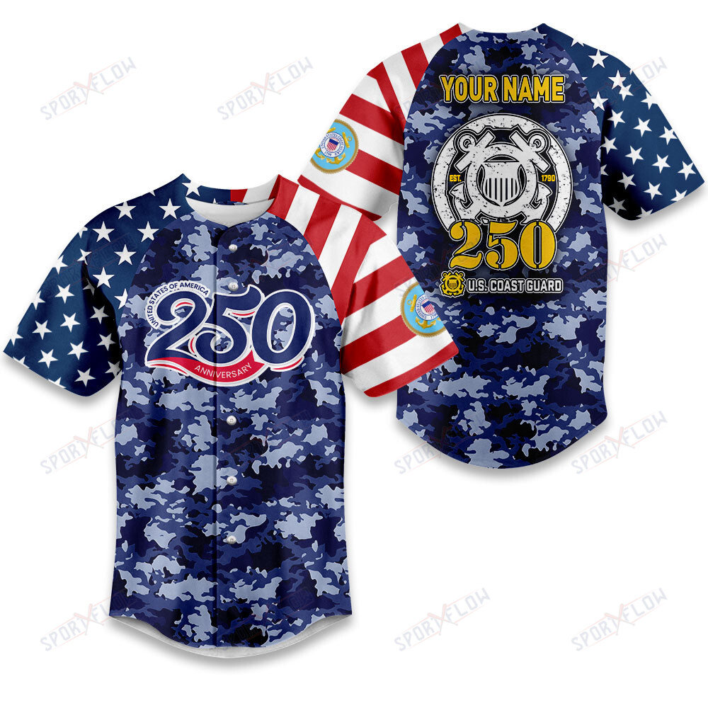 250Th Anniversary Custom Name Uscg Baseball Jersey