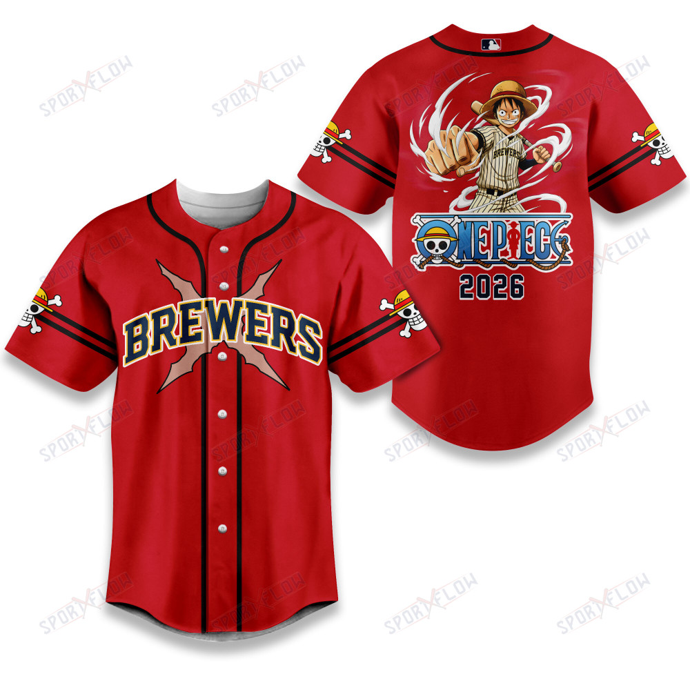 Milwaukee Brewers X One Piece Pirate King'S Might Baseball Jersey