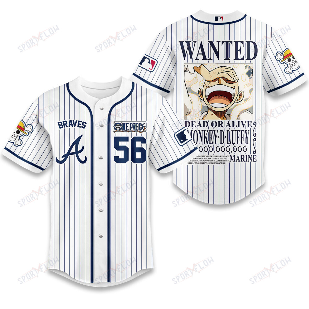 Atlanta Braves X One Piece The Wanted Pinstripe Baseball Jersey