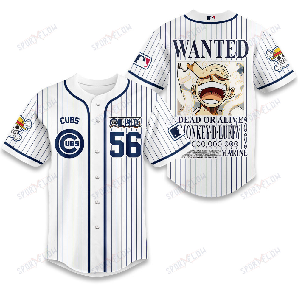 Chicago Cubs X One Piece The Wanted Pinstripe Baseball Jersey
