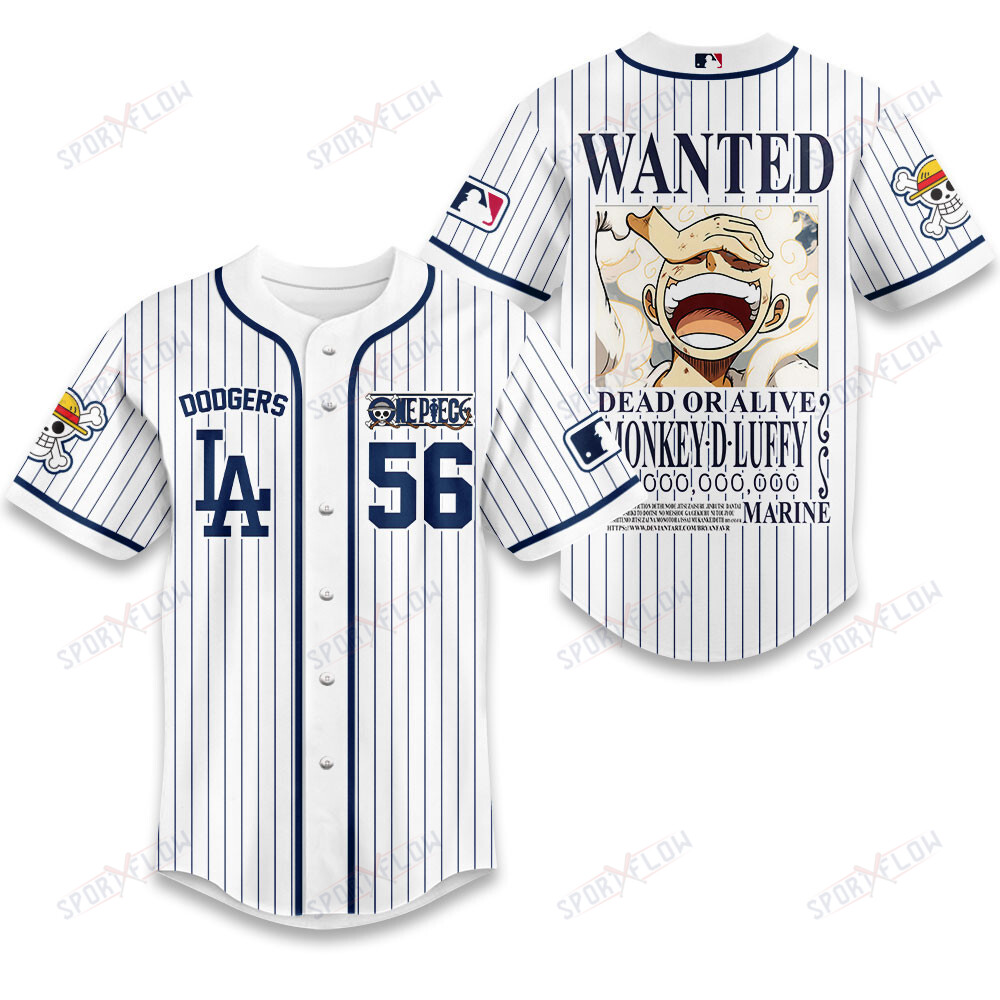 Los Angeles Dodgers X One Piece The Wanted Pinstripe Baseball Jersey