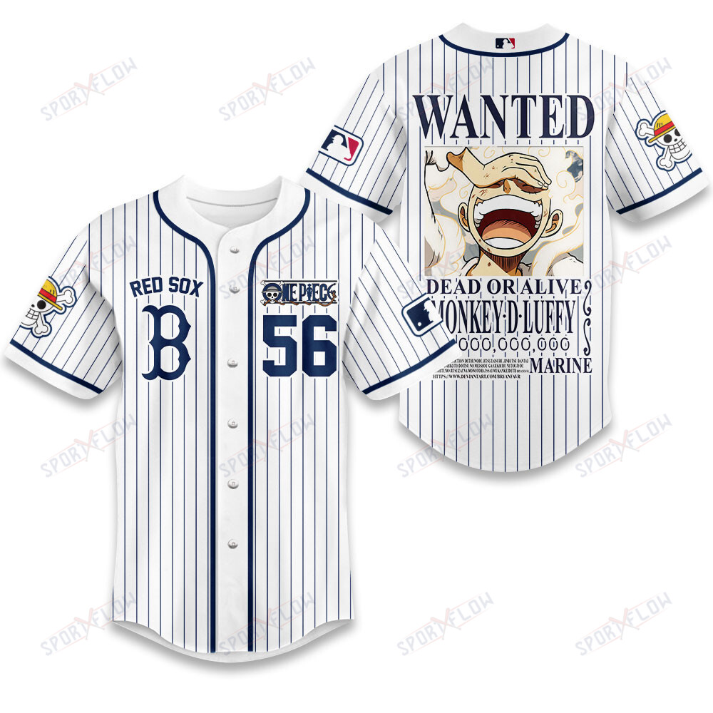 Boston Red Sox X One Piece The Wanted Pinstripe Baseball Jersey