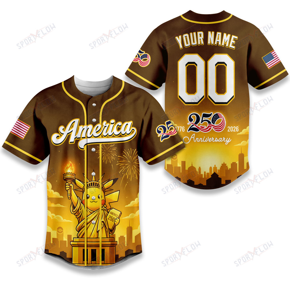 Pokemon Pikachu Liberty Spark America 250 Anniversary Baseball Jersey