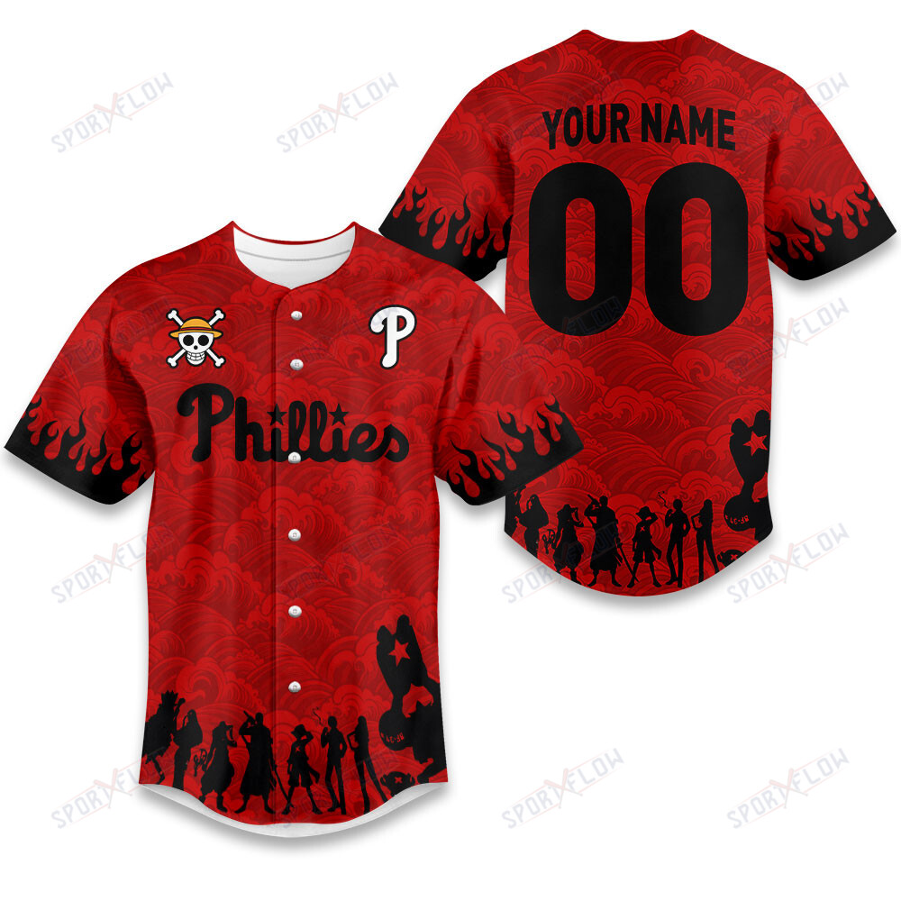 Philadelphia Phillies X One Piece Silhouette & Red Wave Design Baseball Jersey