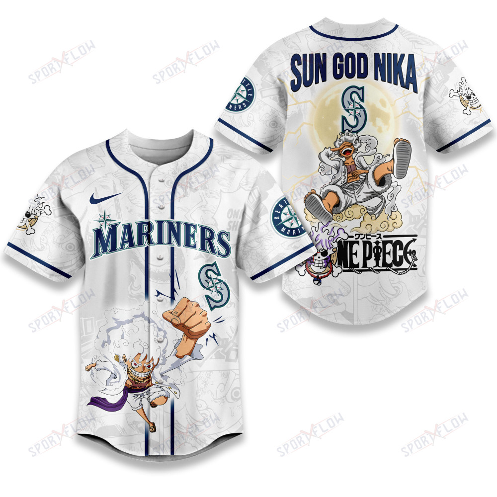 Seattle Mariners X One Piece Luffy Sun God Nika Power Baseball Jersey
