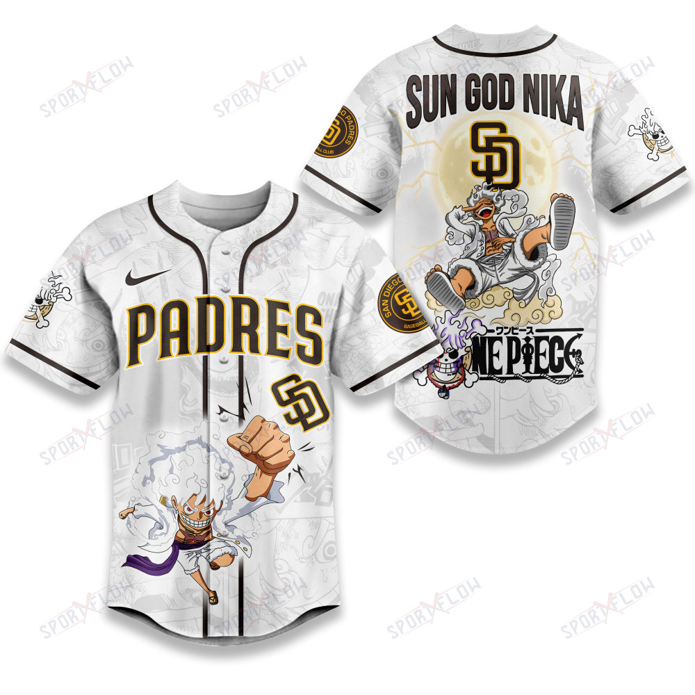 San Diego Padres X One Piece Luffy Sun God Nika Power Baseball Jersey