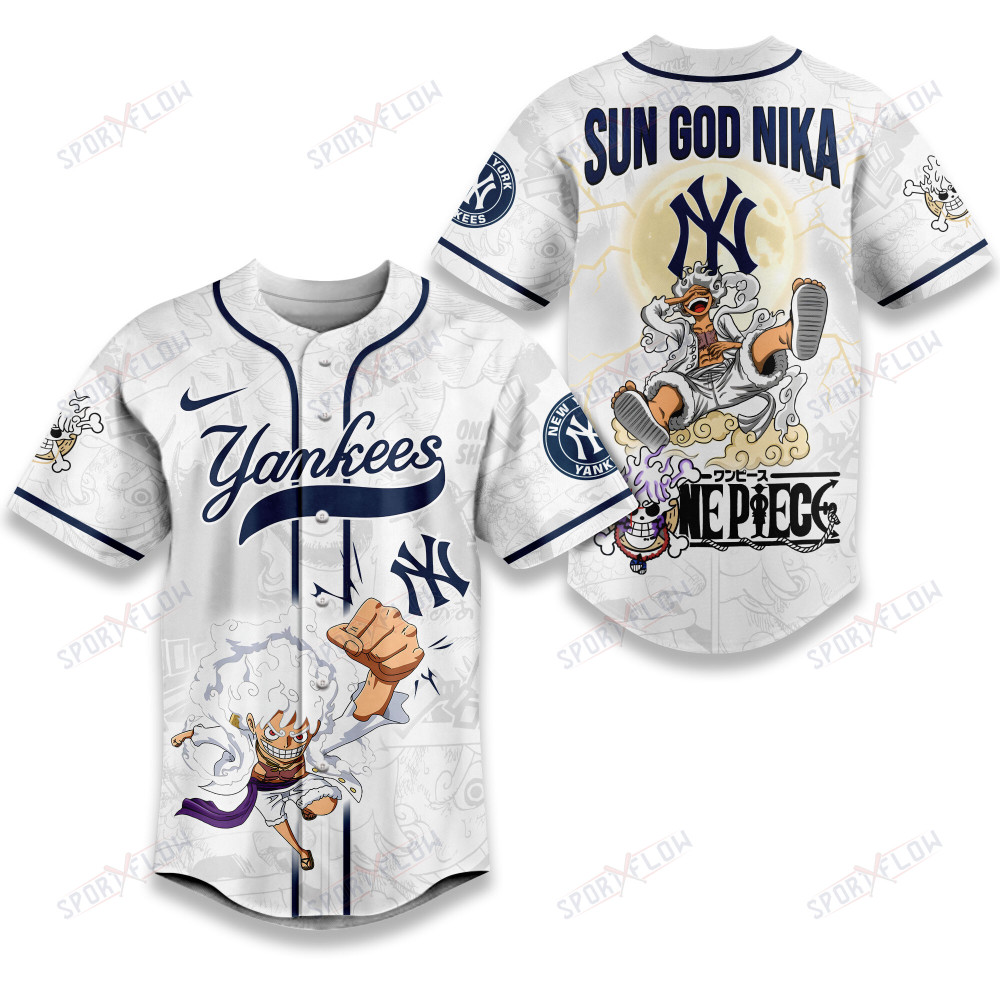 New York Yankees X One Piece Luffy Sun God Nika Power Baseball Jersey