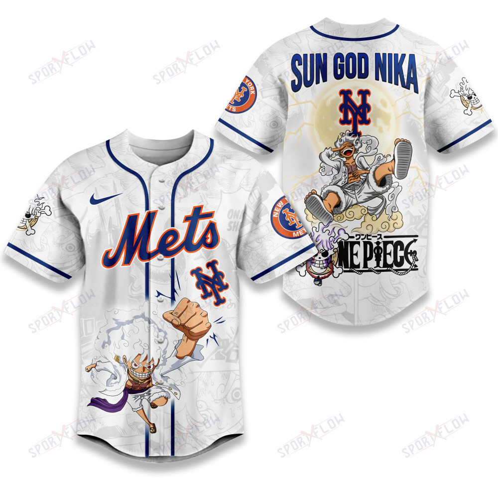 New York Mets X One Piece Luffy Sun God Nika Power Baseball Jersey