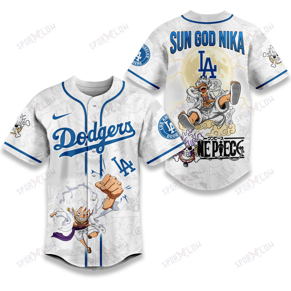Los Angeles Dodgers X One Piece Luffy Sun God Nika Power Baseball Jersey