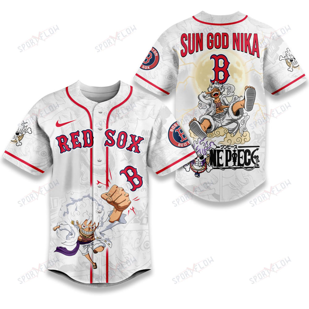 Boston Red Sox X One Piece Luffy Sun God Nika Power Baseball Jersey