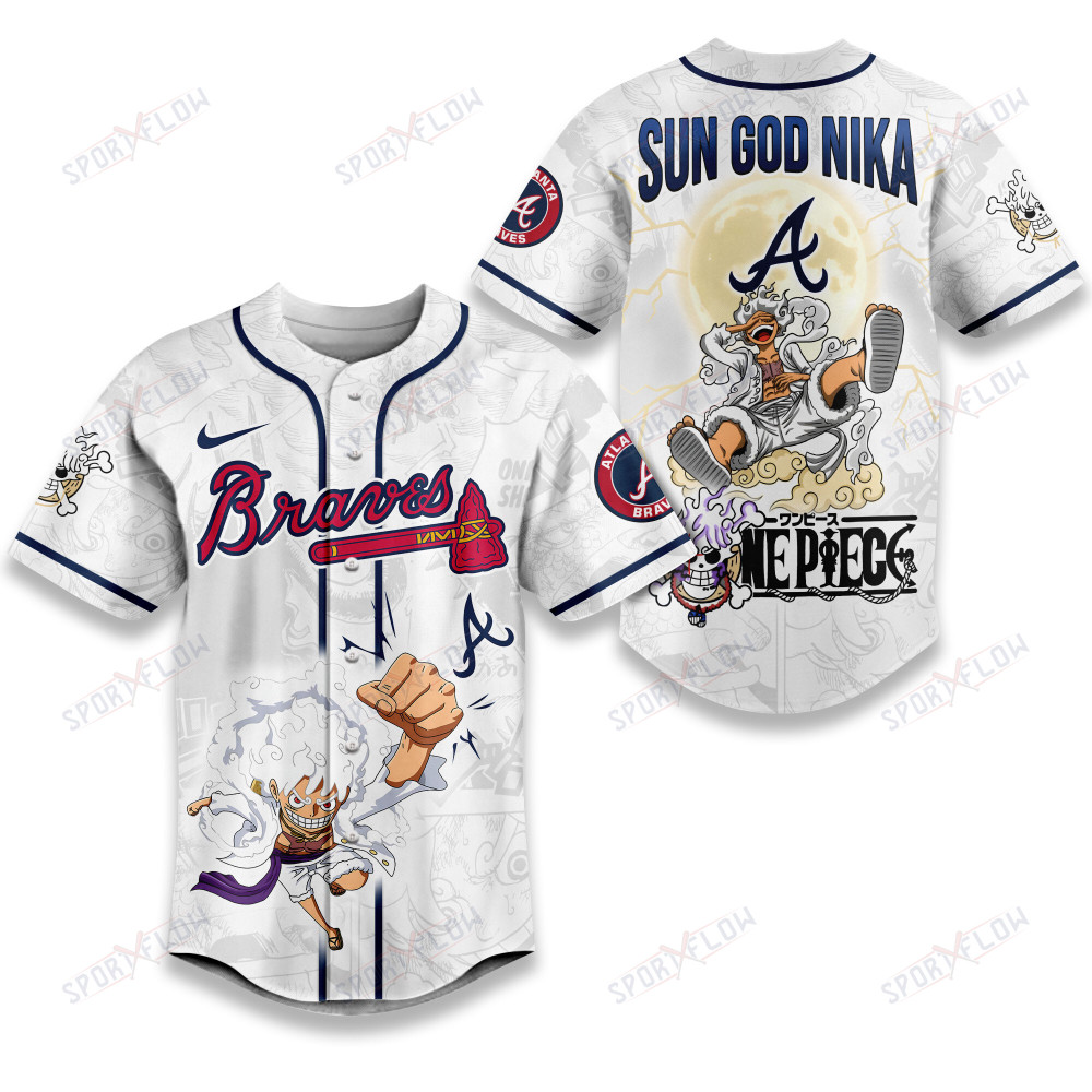 Atlanta Braves X One Piece Luffy Sun God Nika Power Baseball Jersey