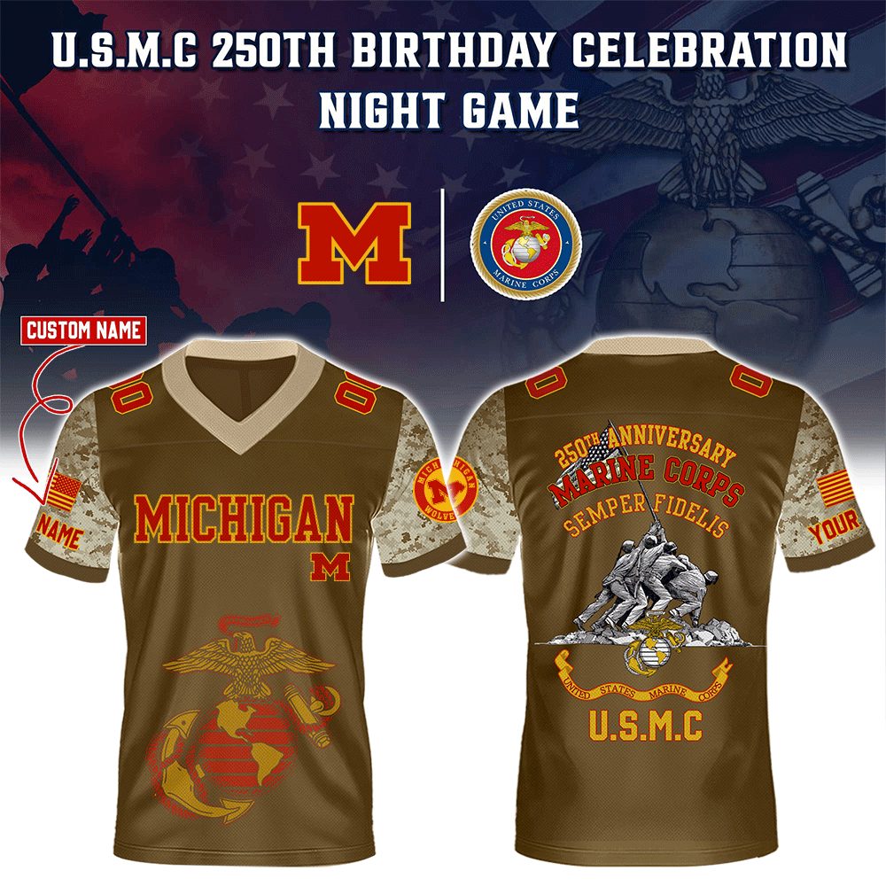 Michigan Wolverines College Football X U.S.M.C 250Th Birthday Celebration Special Edition Football Jersey
