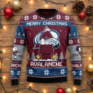 Colorado Avalanche Snoopy Christmas Sweater – Peanuts Gang Nhl Ugly Christmas Sweater