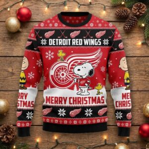 Detroit Red Wings Snoopy Christmas Sweater – Peanuts Charlie Brown Nhl Ugly Christmas Sweater