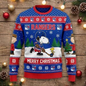 New York Rangers Snoopy Christmas Sweater – Nhl Peanuts Charlie Brown Ugly Holiday Sweater