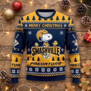 Nashville Predators Snoopy Christmas Sweater – Smashville Ugly Holiday Sweater For Nhl Fans