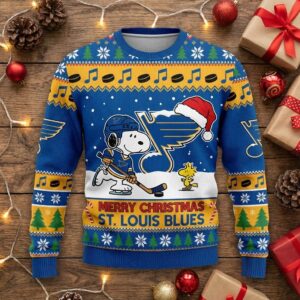 St. Louis Blues Snoopy Christmas Sweater – Peanuts Ugly Sweater Nhl Hockey Fan Gift