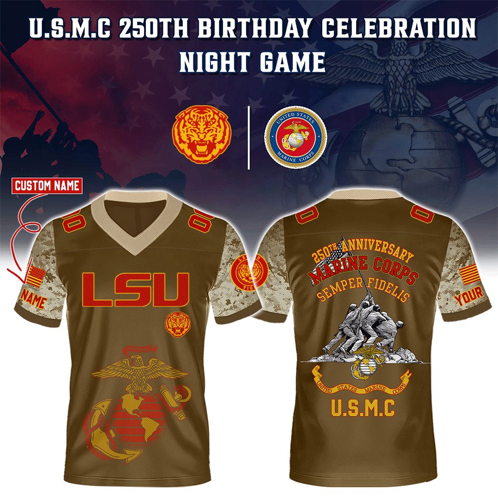 Lsu Tigers College Football X U.S.M.C 250Th Birthday Celebration Special Edition Football Jersey