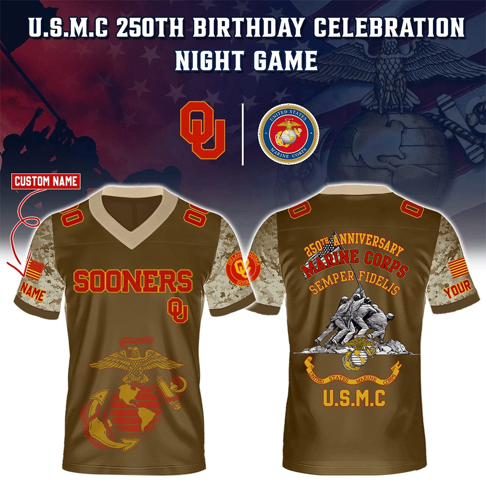 Oklahoma Sooners College Football X U.S.M.C 250Th Birthday Celebration Special Edition Football Jersey
