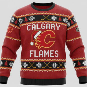 Calgary Flames Nhl Ugly Christmas Sweater – Red & Gold “Flames” Holiday Knit