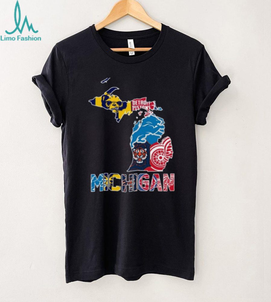 Michigan Sports Teams Map T Shirt Recovered