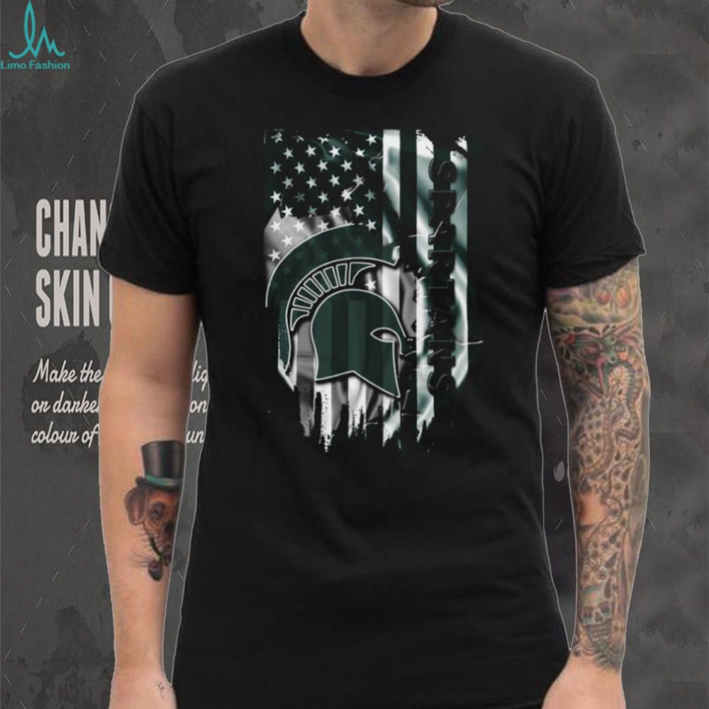 Michigan State Spartans Distressed American Flag T Shirt