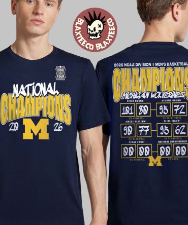 Michigan Wolverines 2026 Ncaa Men'S Basketball National Champions Schedule Scores Navy Two Sided T-Shirt