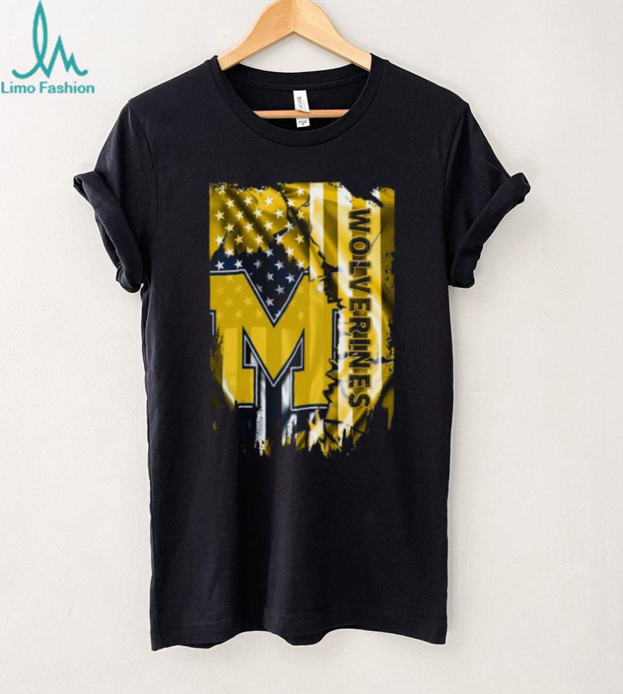Michigan Wolverines Distressed American Flag T Shirt