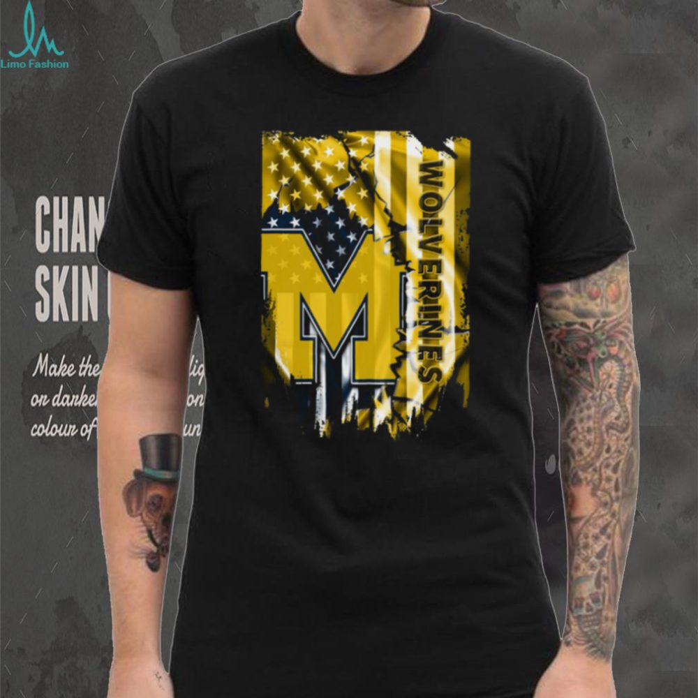 Michigan Wolverines Distressed American Flag T Shirt - Image 2