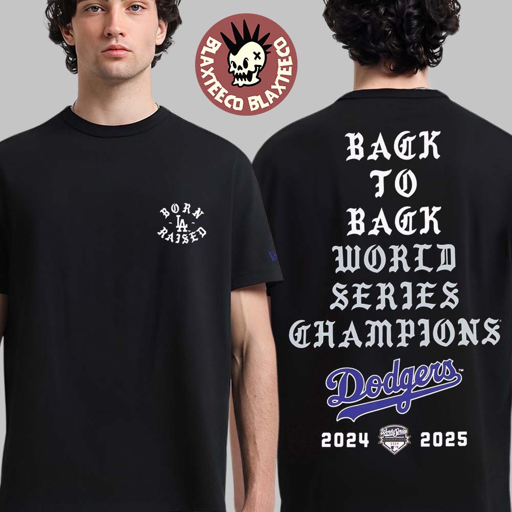 New Era Los Angeles Dodgers X Born X Raised Back To Back World Series Champions T-Shirt