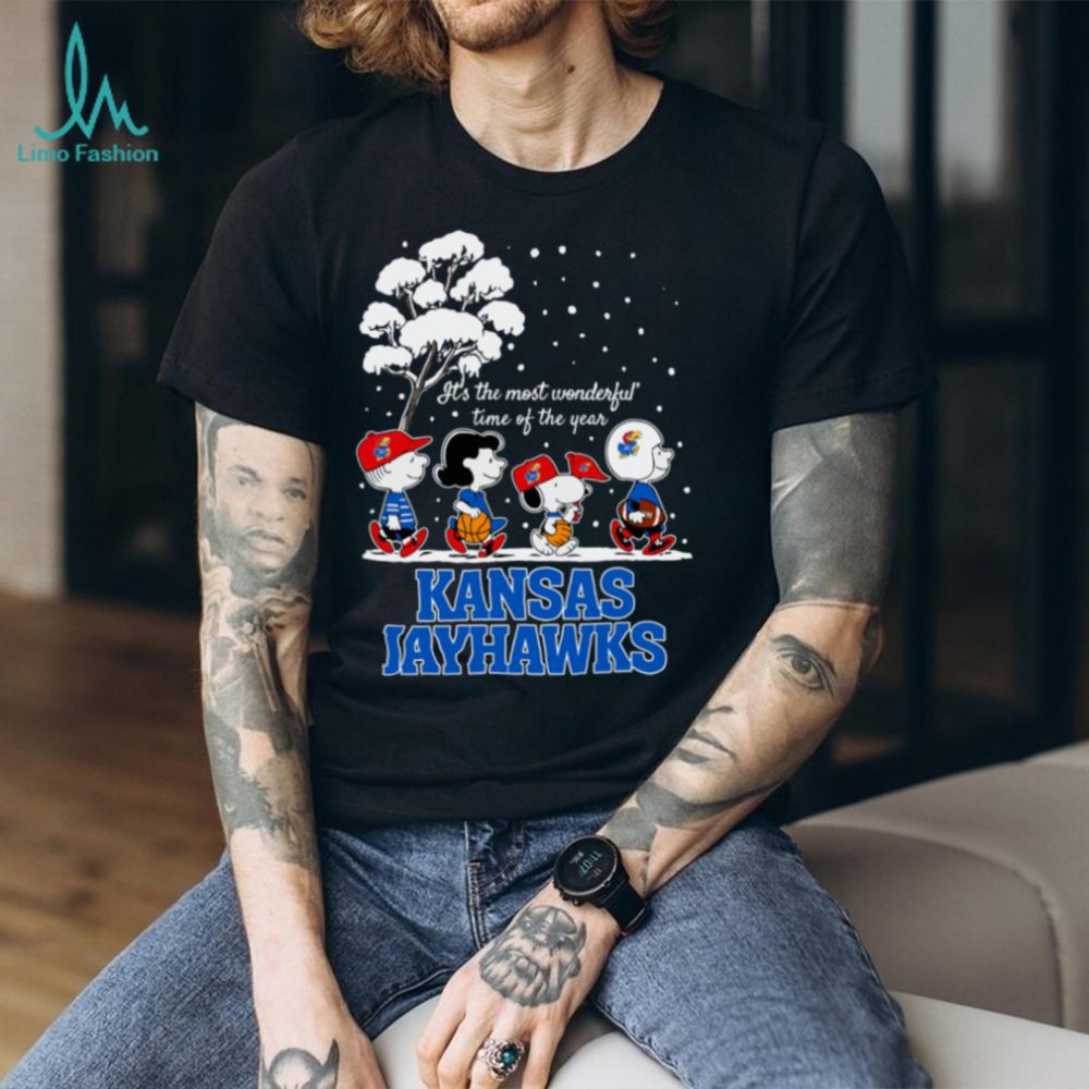 Peanuts Kansas Jayhawks Winter It'S The Most Wonderful Time Of The Year T Shirt - Image 2