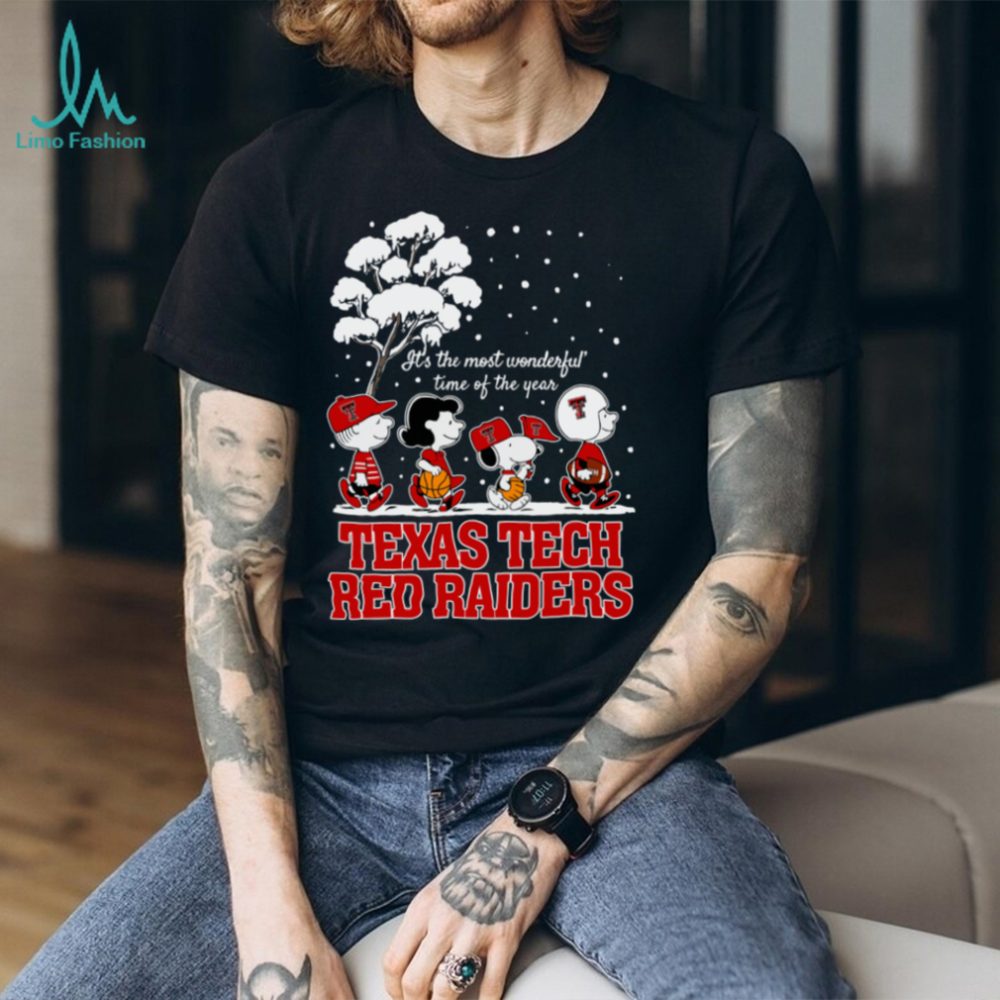 Peanuts Texas Tech Red Raiders Winter It'S The Most Wonderful Time Of The Year T Shirt - Image 2