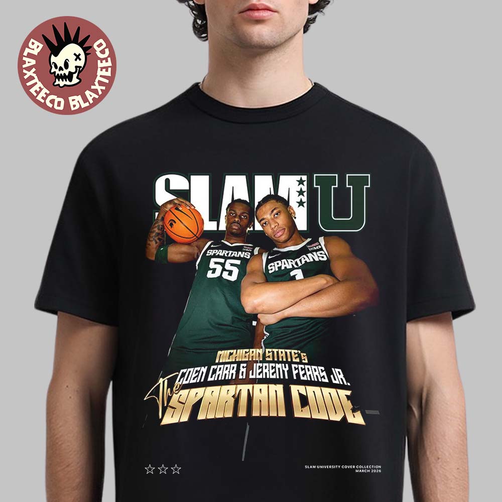 Slamu Michigan State Spartans Coen Carr And Jeremy Fears Jr The Spartan Code Magazine Cover T-Shirt
