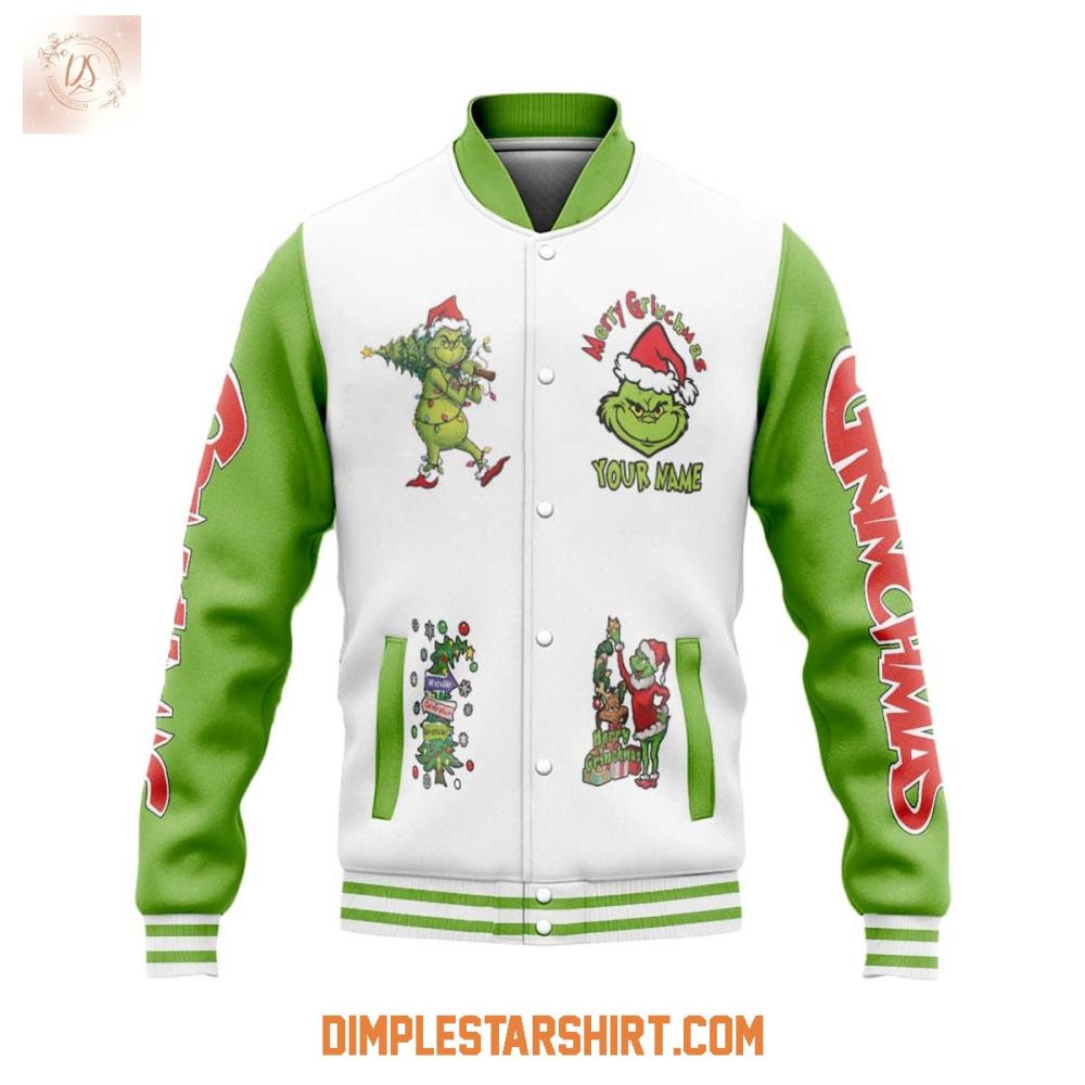 The Grinch Team Happy Holiday Christmas Baseball Jacket - Image 2