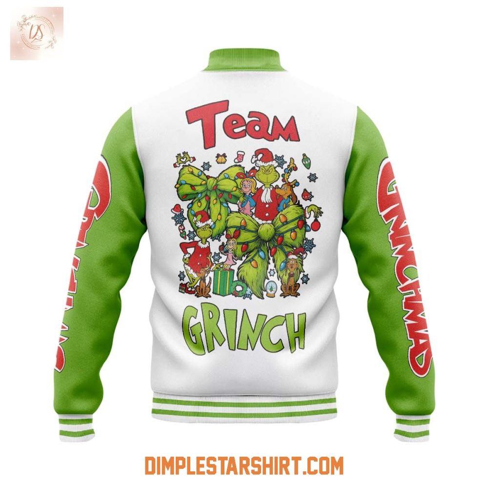 The Grinch Team Happy Holiday Christmas Baseball Jacket - Image 3