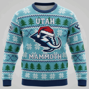 Utah Mammoth Nhl Ugly Christmas Sweater – Teal & Blue “Mammoth” Holiday Knit