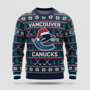 Vancouver Canucks Nhl Ugly Christmas Sweater – Blue & Green “Canucks” Holiday Knit