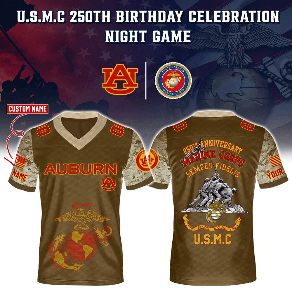 Auburn Tigers College Football X U.S.M.C 250Th Birthday Celebration Special Edition Football Jersey