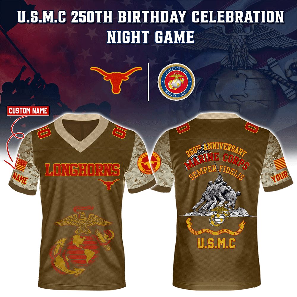 Texas Longhorns College Football X U.S.M.C 250Th Birthday Celebration Special Edition Football Jersey