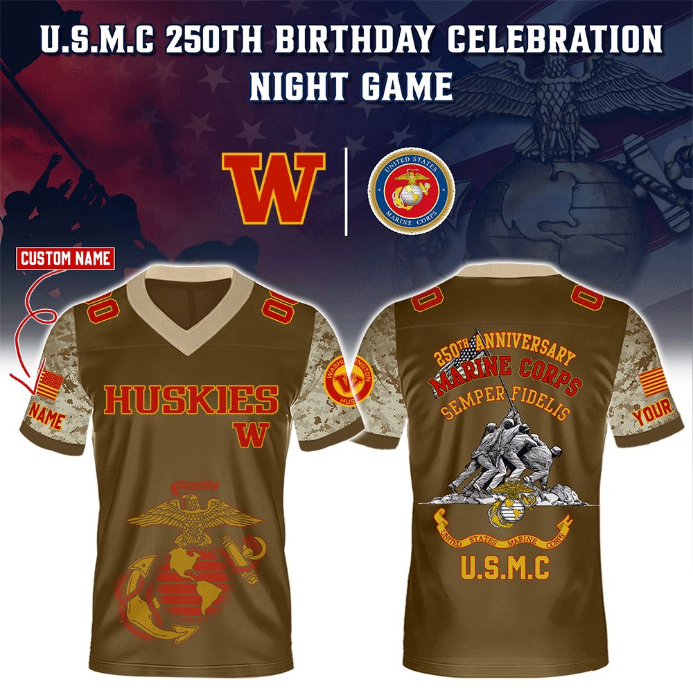 Washington Huskies College Football X U.S.M.C 250Th Birthday Celebration Special Edition Football Jersey