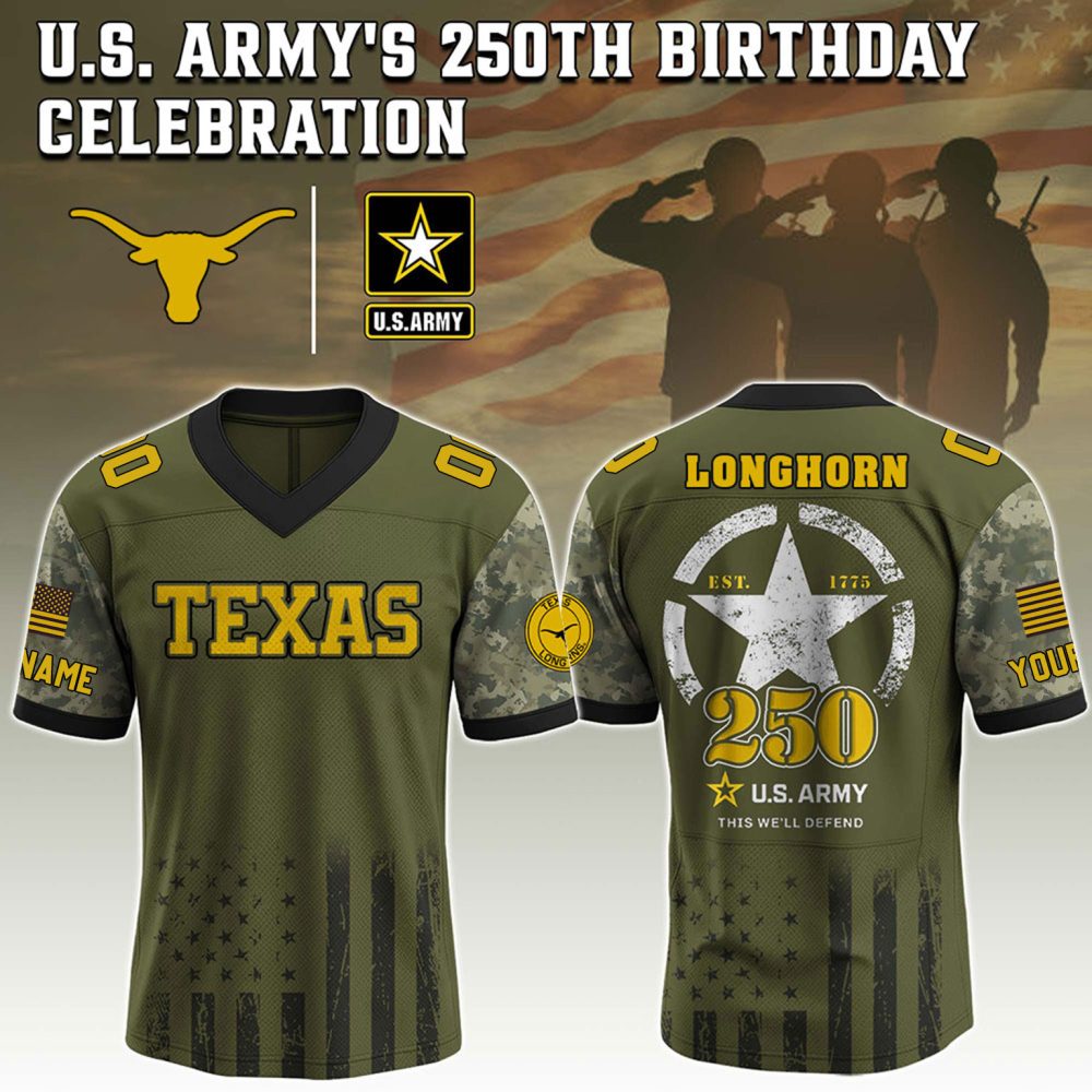 Texas Longhorns College Football X U.S. Army'S 250Th Birthday Celebration Special Edition Football Jersey