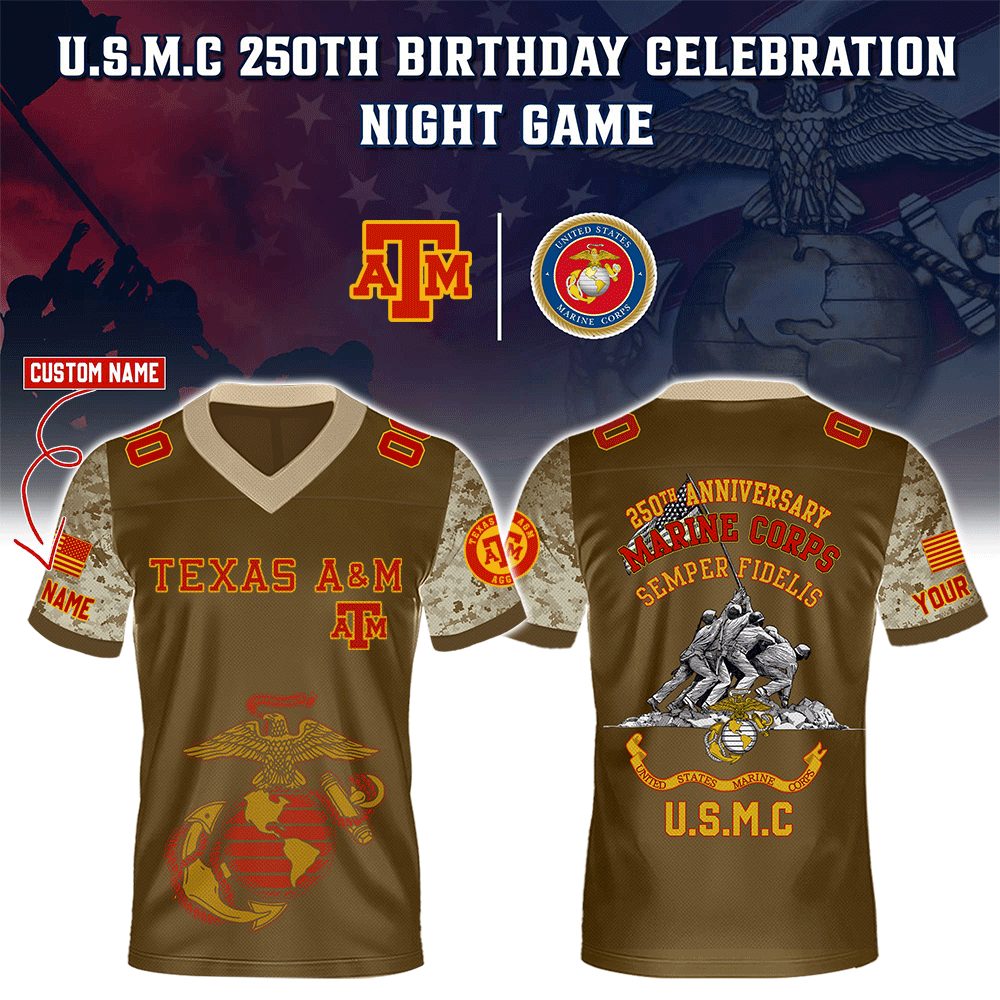 Texas A&M Aggies College Football X U.S.M.C 250Th Birthday Celebration Special Edition Football Jersey