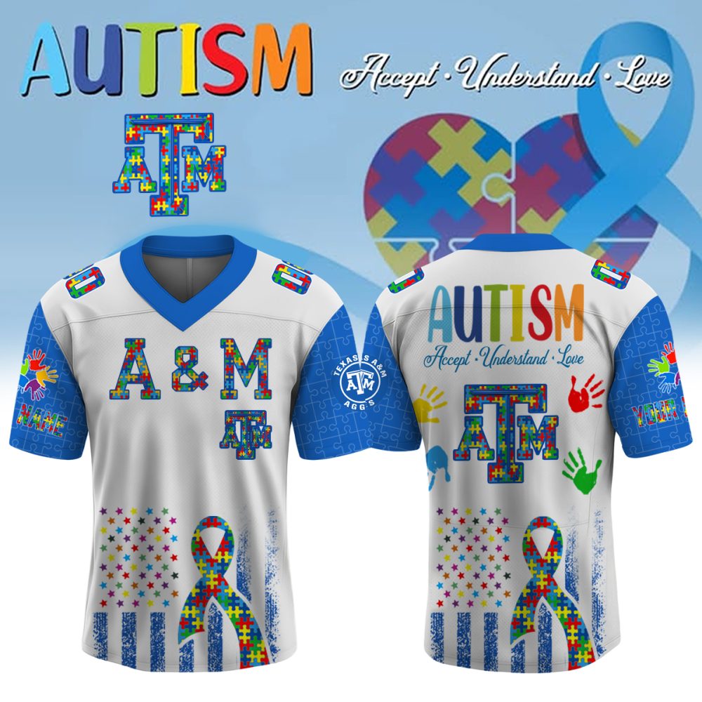 Texas A&M Aggies College Football X Autism Special Edition Football Jersey