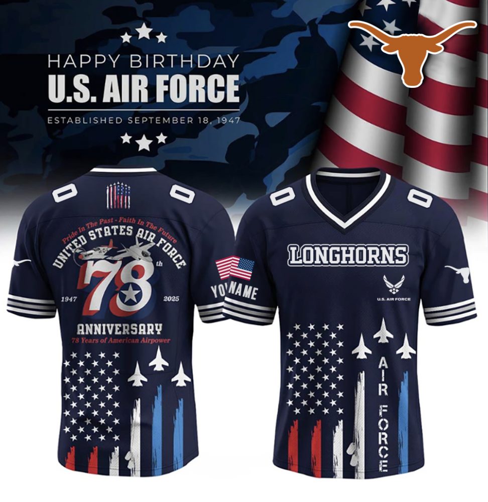 Texas Longhorns College Football X U.S. Air Force 78Th Birthday Celebration Special Edition Football Jersey