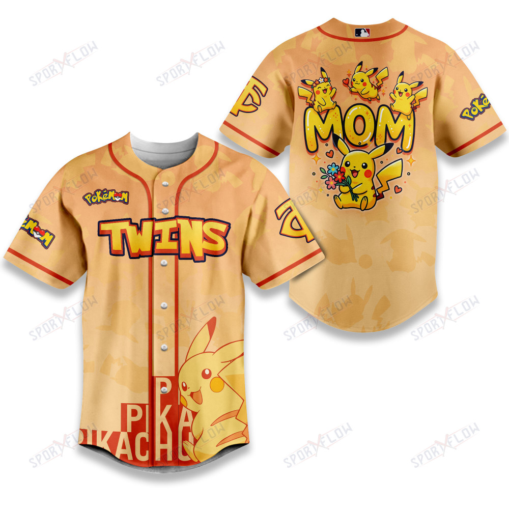 Minnesota Twins Pikachu Mom Art Baseball Jersey
