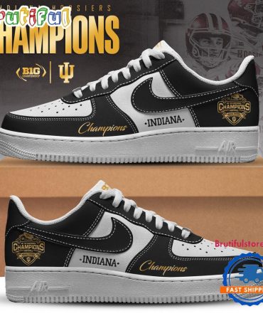 Indiana Hoosiers 2025 Big Ten Football Conference Champions Black White Air Force 1 Shoes Sneaker