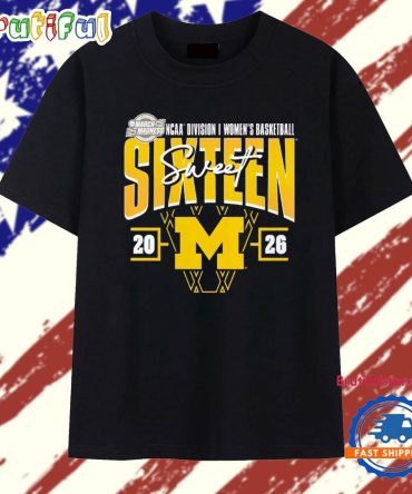 Michigan Wolverines 2026 Ncaa Women’S Basketball Tournament March Madness Sweet 16 Court Shot T Shirt