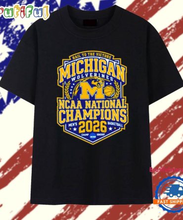 Michigan Wolverines Men’S Basketball National Champions 2026 Hail To The Victors Logo T Shirt