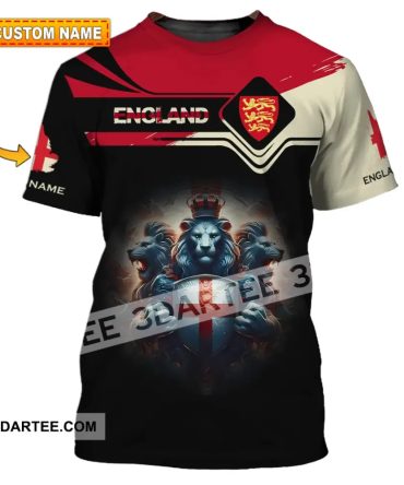 Unisex Shirt - Custom Name 3D Shirt - England National Football Team Icon And Map Shirt